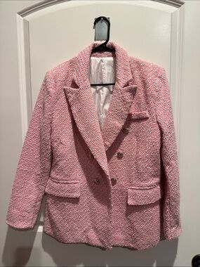 Pink Bouclé Double-Breasted Blazer Jacket